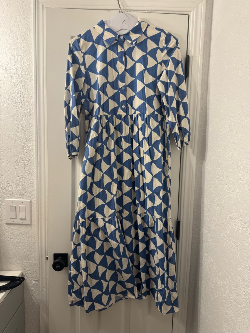 Rachel Zoe Blue and White Geometric Maxi Dress